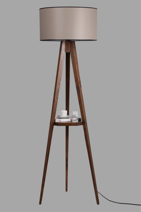 Opviq Lámpara de Pie de Madera con Estante y Pantalla Cilíndrica Nogal Opviq Lámpara de Pie de Madera con Estante y Pantalla Cilíndrica Nogal